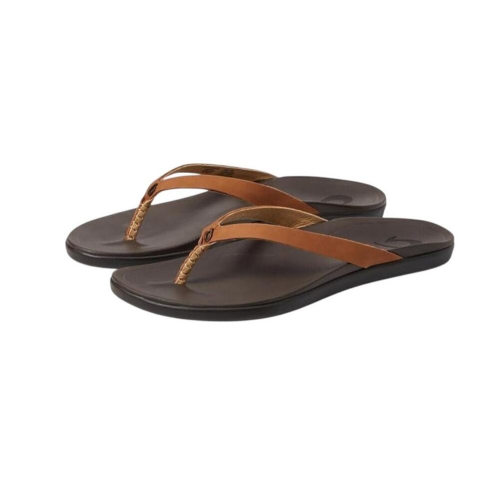 NWT Olukai Hi'Ona Leather Women's Bronze Dark Java Flip Flop Sandals Size 11
